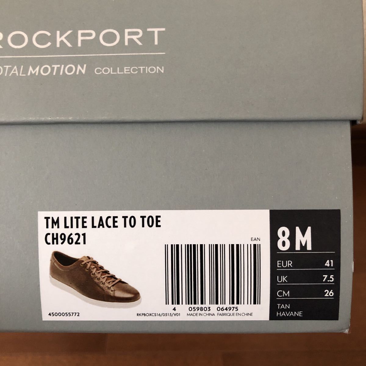 Rockport ロックポート トータルモーション ライト レース トゥ トゥ レザースニーカー タン 茶色 ブラウン 26cm 