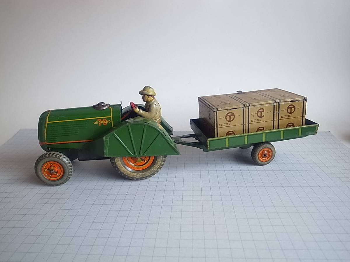 【天】日本製 (有)三晃精器 製 ブリキ玩具 牽引自動車 トラクター ORCHARD 70