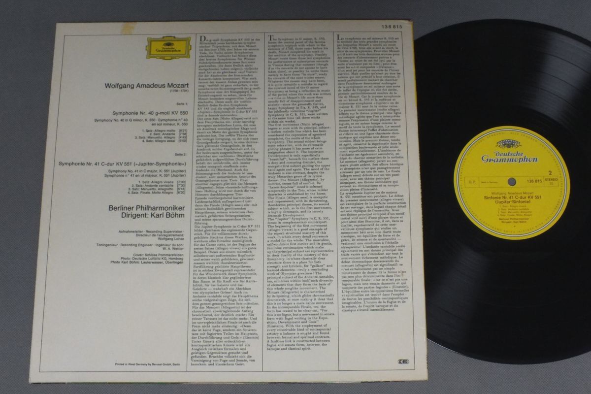 ●独LP BOHM/MOZART SYM. NR40 KV550 NR41 KV551●