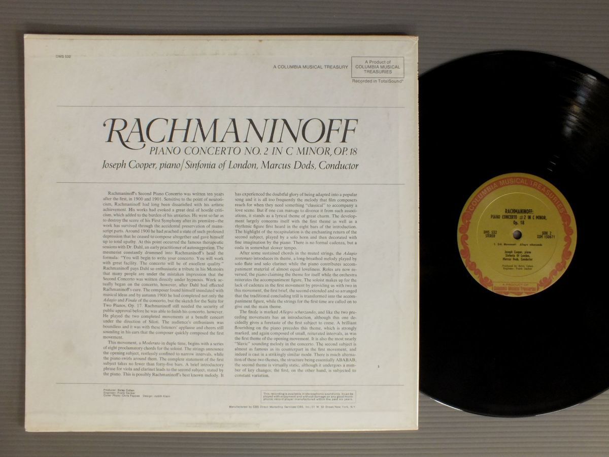 ●米LP JOSEPH COOPER-MARCUS DODS/RACHMANINOFF-PIANO CONC. NO2●_画像2