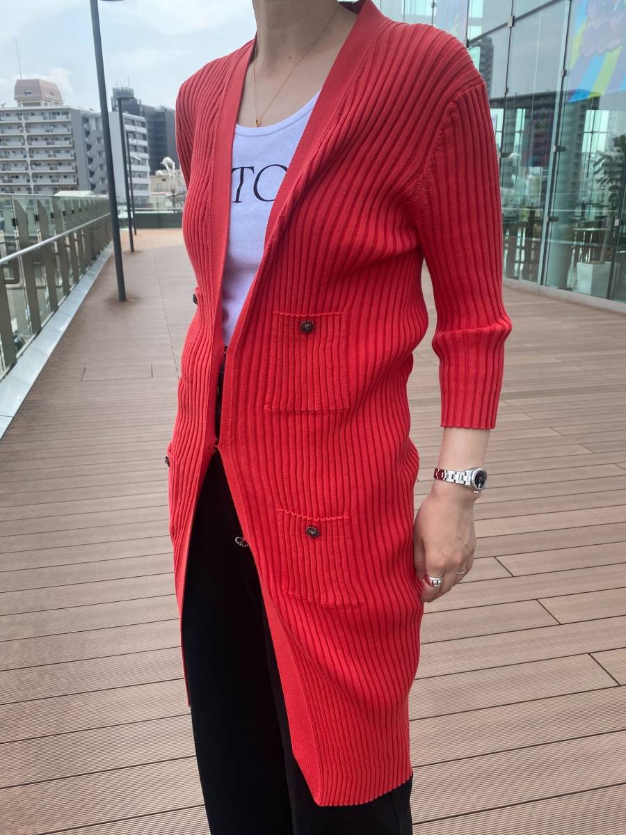 CHANEL シャネル ロングカーディガン 40サイズ チェリー P37920K02549