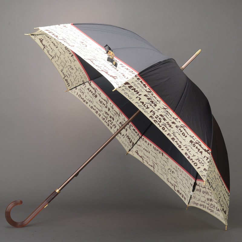 1円 極美品 FENDI フェンディ 英文字プリント 長傘 60cm 8本骨