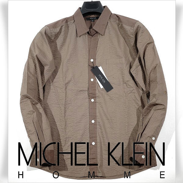 新品1円～★定価1.6万 MICHEL KLEIN ミッシェルクラン オム メンズ 長袖 コットン綿 ミラクルウェーブシャツ 51 LL 正規店本物◆6326◆_画像1