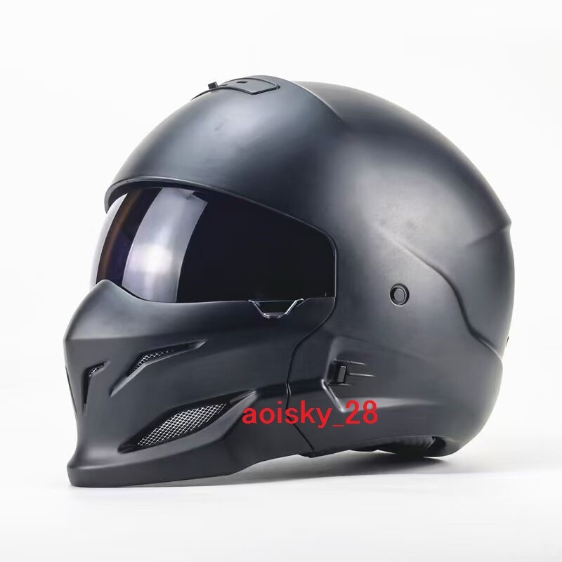 両用 バイク アメリカ風 ジェット ヘルメット フルフェイスヘルメット 変身 内蔵サングラス S M L XL XXL サイズ 選択可 マッド黒 S