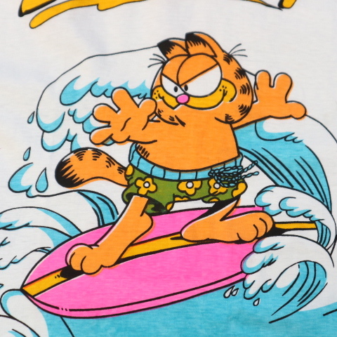 80s 90s GARFIELD ガーフィールド SUPER CAT Tシャツ L サーフィン サーフ ネコ キャラクター ヴィンテージ _画像4