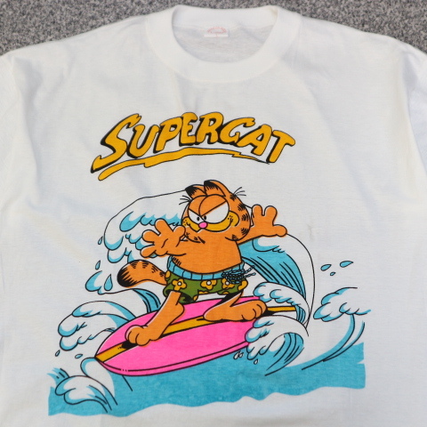 80s 90s GARFIELD ガーフィールド SUPER CAT Tシャツ L サーフィン サーフ ネコ キャラクター ヴィンテージ _画像1