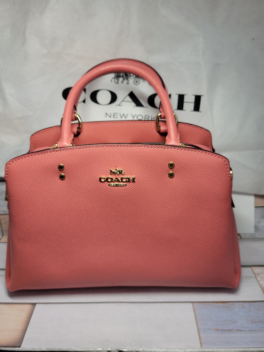 美品COACH コーチ 91146 ミニ リリー 2WAYバッグ ハンドバッグ ショルダー コーラルピンク レザー 