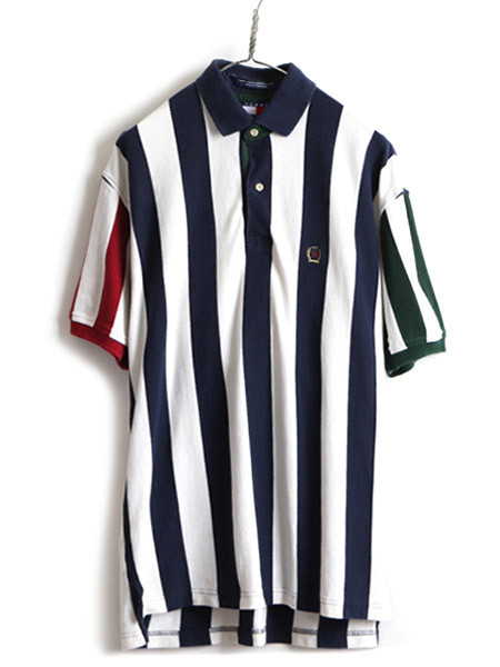 90s オールド ■ トミー ヒルフィガー ストライプ 鹿の子 半袖 ポロシャツ ( メンズ M )古着   90年代 半袖シャツ クレイジー