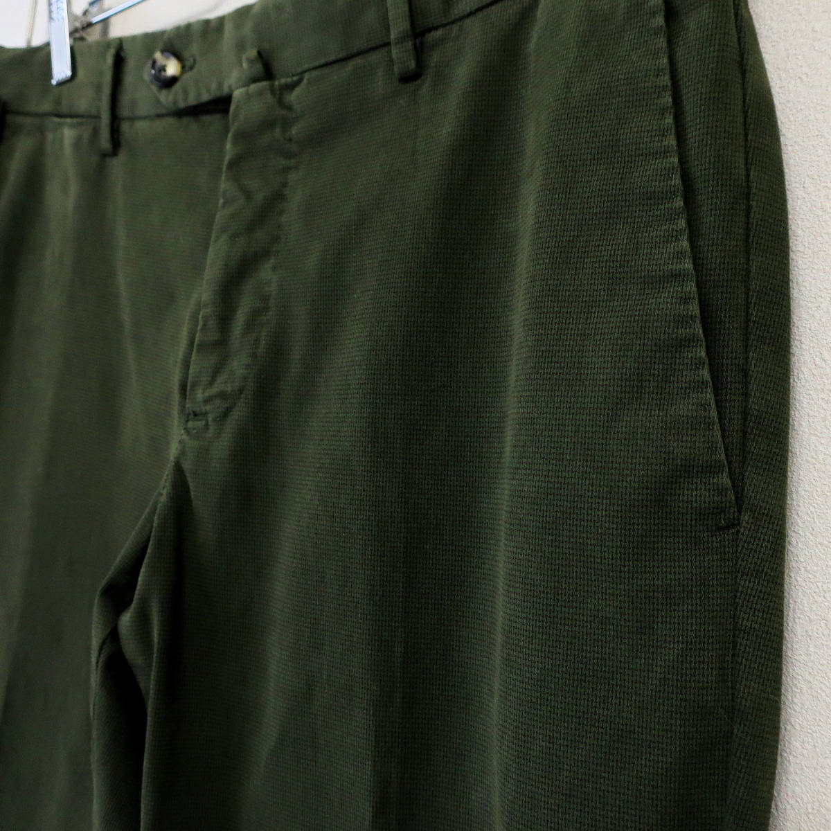  new goods PT TORINO Italian beautiful legs slim thin stretch chinos cotton pants PT01 weave pattern green green men's 54 3XL size unused 