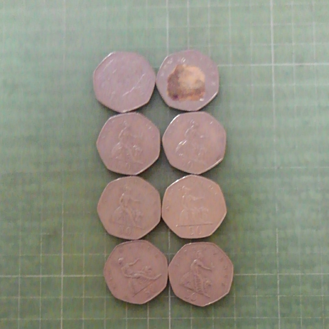 イギリス50ペンス硬貨×８枚(1973～82年)