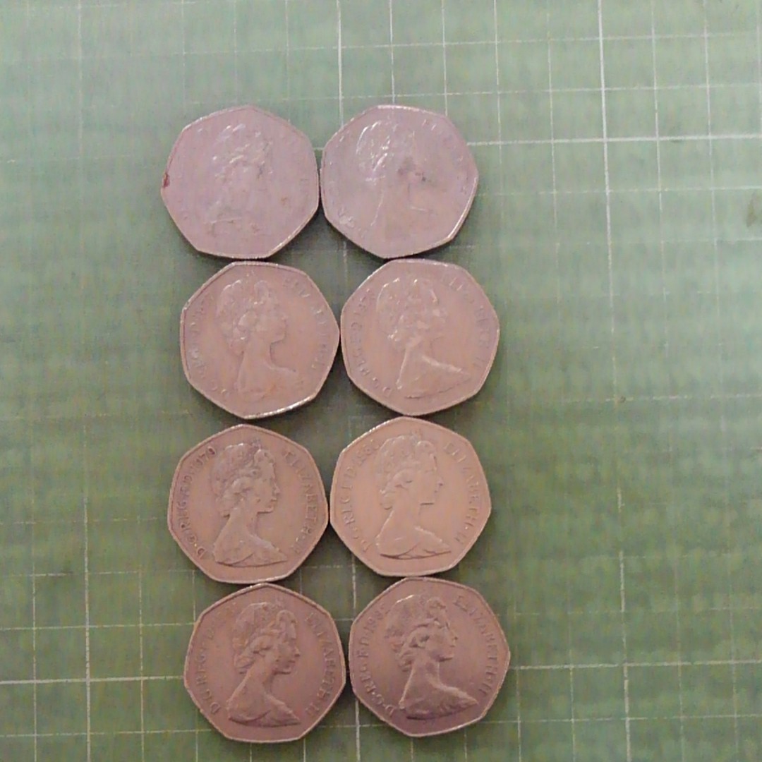 イギリス50ペンス硬貨×８枚(1973～82年)