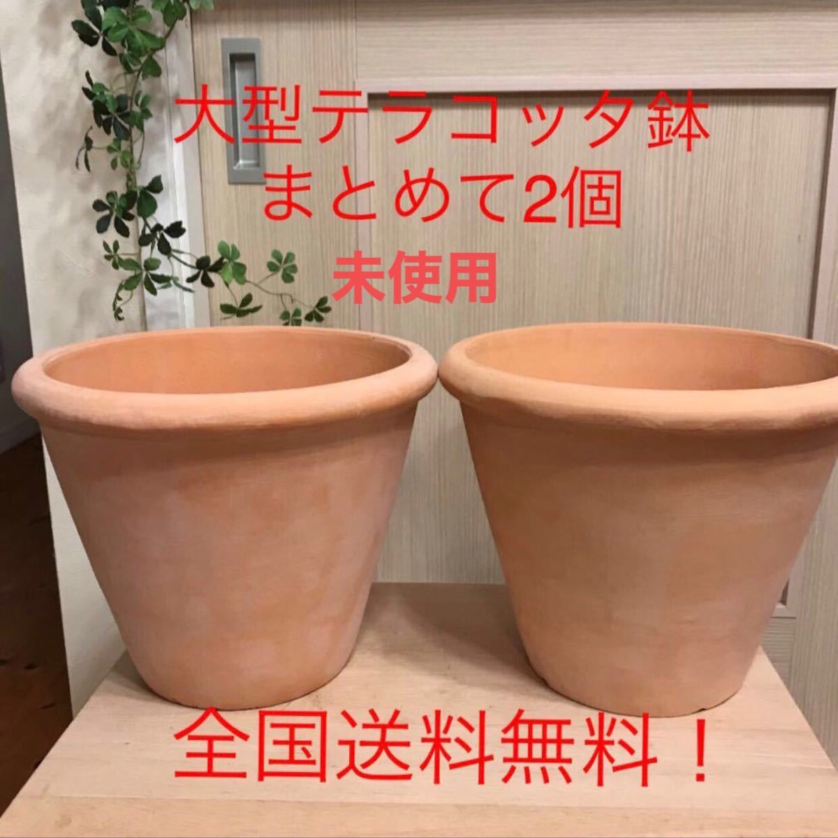 大型　【未使用　2個】シンプル　素焼き　テラコッタ鉢 ガーデニング 寄せ植え