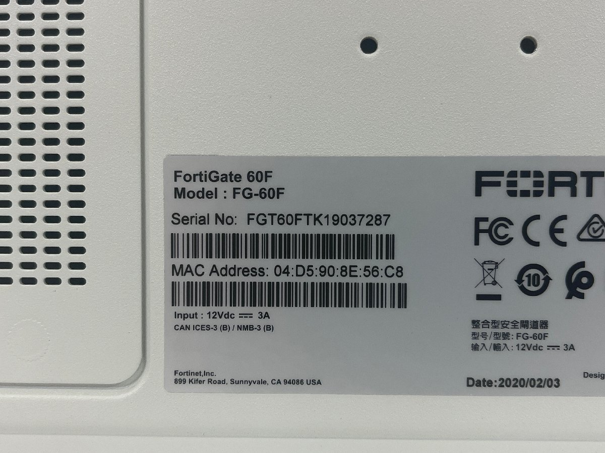 Fortinet Fortigate 60F 工場出荷初期化済み(3) ライセンス Fortinet Fortigate 60F 工場出荷初期化済み(3) ライセンス