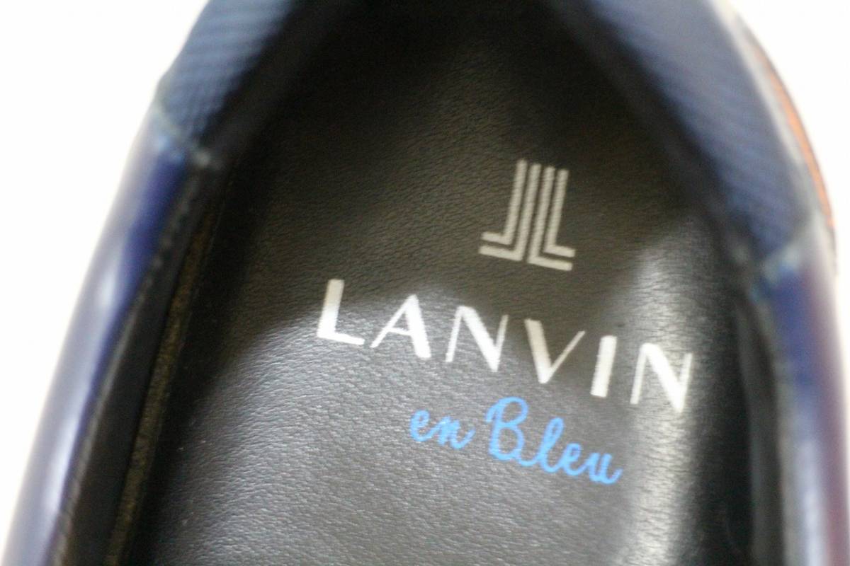 444円 市場 即決 LANVIN en Bleu ランバン レザー使い お洒落 スニーカー 25.5 紺 靴 シューズ メンズ #749054