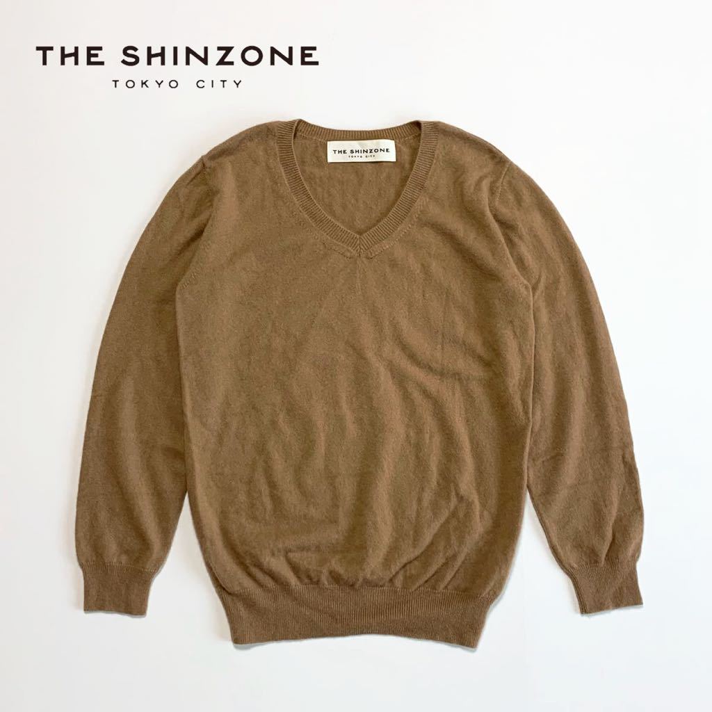 ☆良品 ザ シンゾーン THE SHINZONE カシミヤ Vネック ニット セーター キャメル size F 日本製_画像1