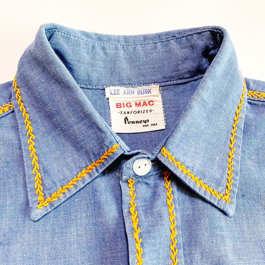 ☆良品 ビッグマック BIGMAC 60s 刺繍 シャンブレー ワーク シャツ デニム 古着 ヴィンテージ vintage SEARS シアーズ_画像3