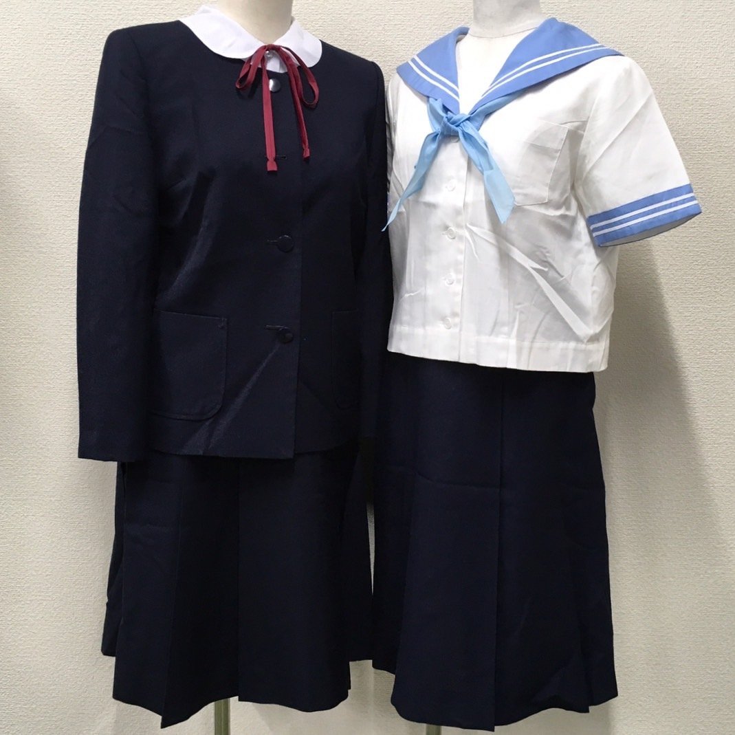 (S)A89(中古)福島県 郡山市立第五中学校(旧制服) 8点セット /11/13/W66/LIVIN/ブレザー/セーラー/スカート/スカーフ/リボン/制服/学生服_画像1