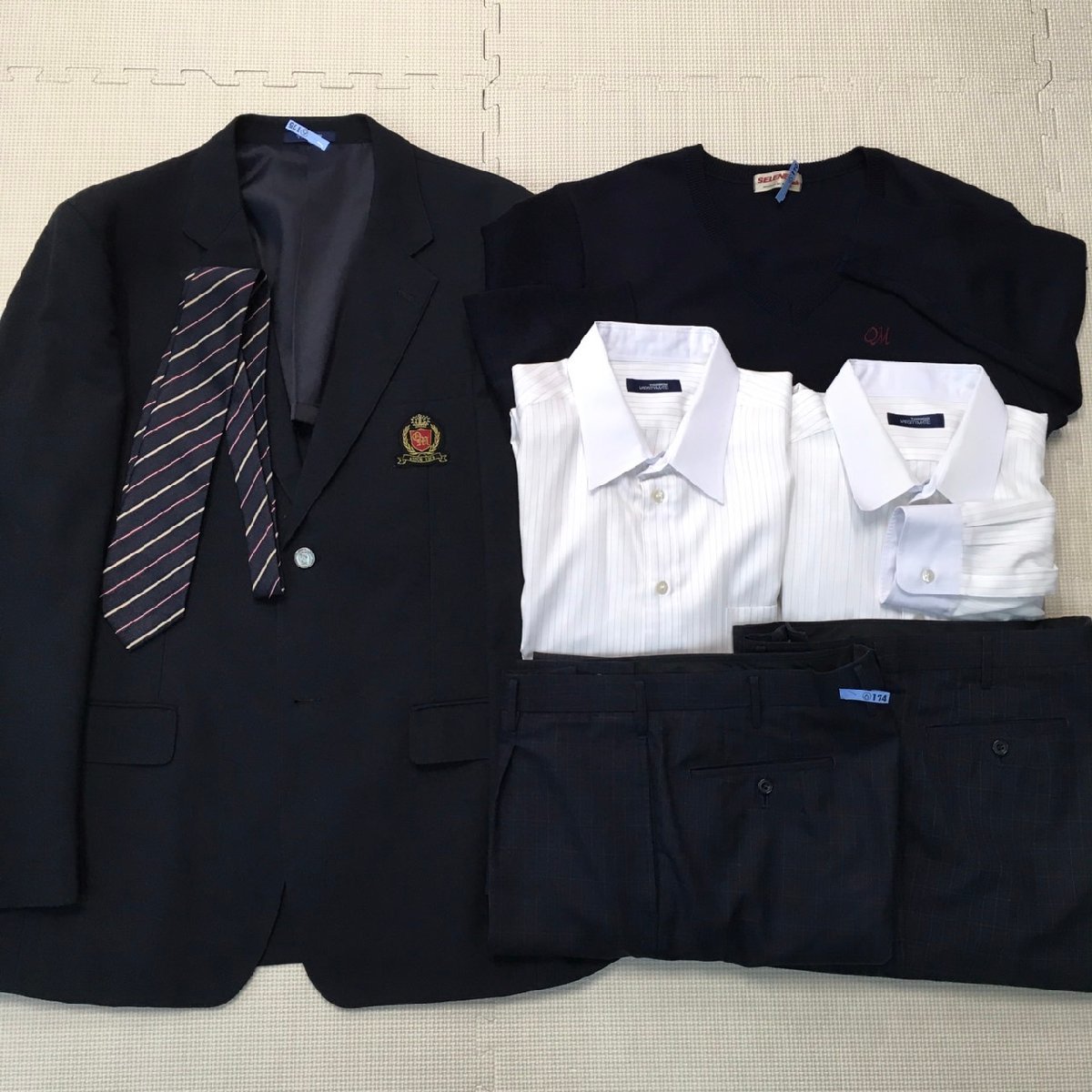 AT443-1 (中古) 栃木県 小山南高校 男子学生服 7点セット /大きめ/EL/3L/W85/ブレザー/セーター/シャツ/ズボン/ネクタイ/冬夏/制服/学生服