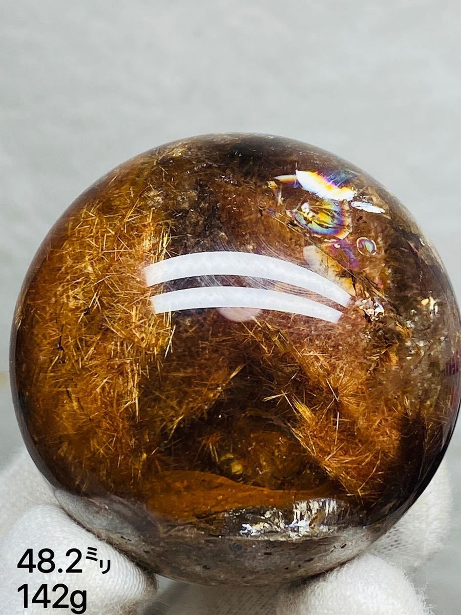 直径48.2㍉ タイチンルチルクォーツ 大量のルチル金針で出来た天然洞 貴重 天然石 水晶球 ルチルクォーツ