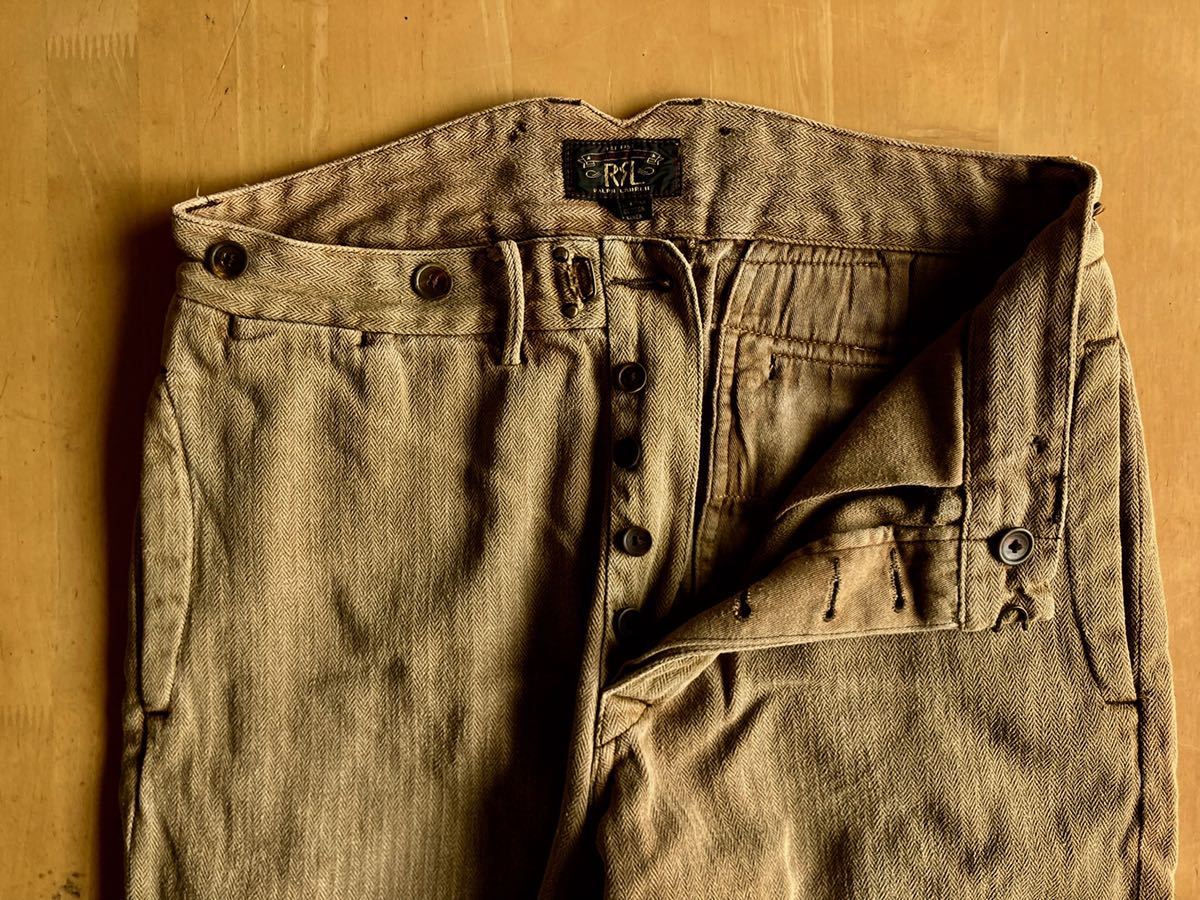 RRL 1920 バックルバックワークパンツ 30 ブラウン サスペンダーボタン