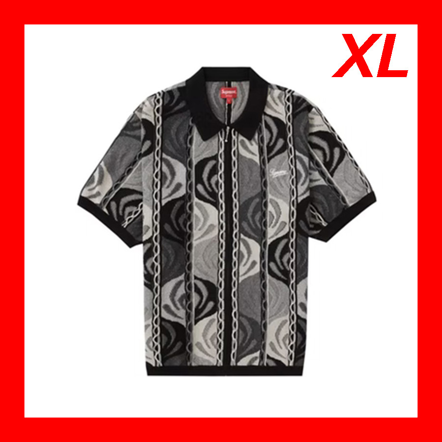 Supreme Abstract Textured Zip Up Polo 黒-