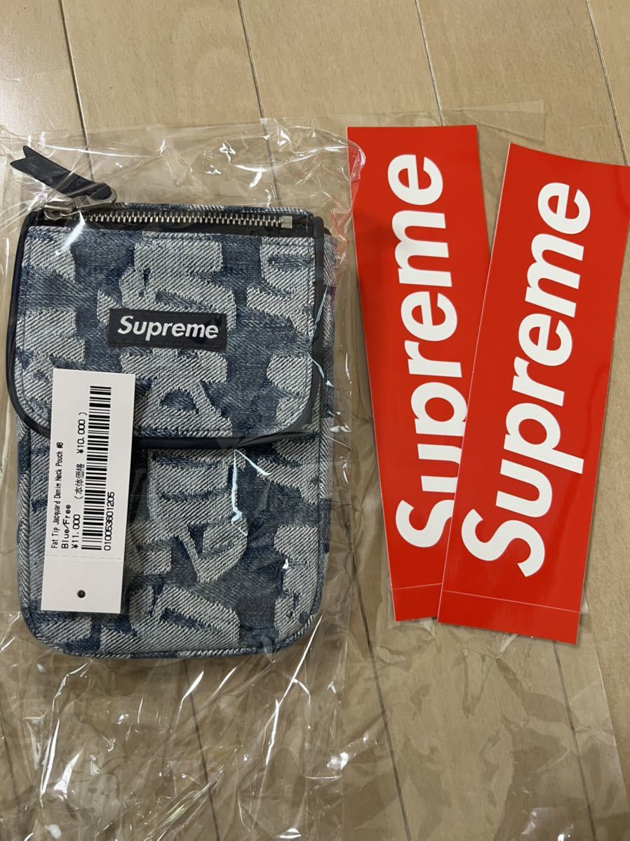 Supreme 22ss fat tip jacquard denim neck pouch Blue 新品ステッカー