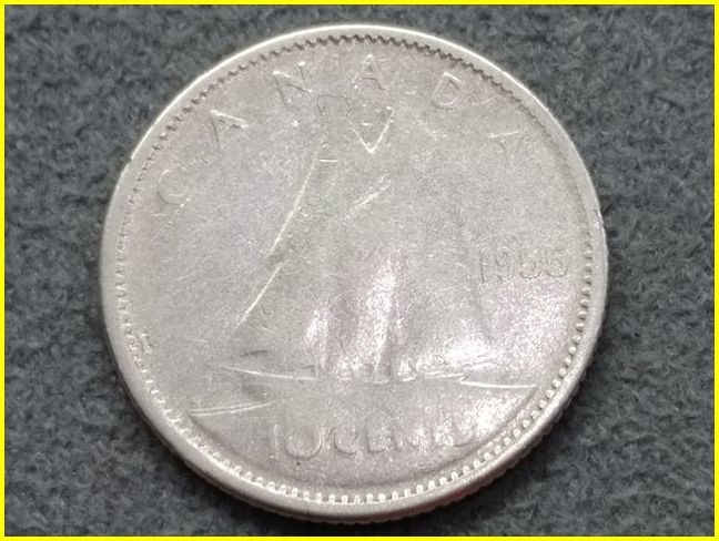  【カナダ 10セント 銀貨/1955年】 10 CENTS コイン/帆船/エリザベス2世_画像2