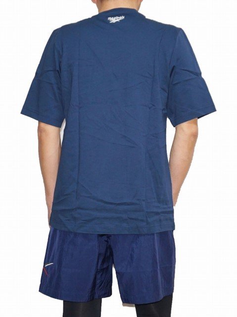 リーボック Reebok Tシャツ と ショートパンツ 紺 メンズ トレーニング ジム ワークアウト セットアップ 上下 スポーツ ウエア サイズM_画像2