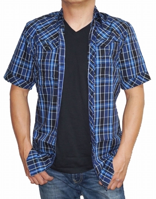 2022年ファッション福袋 ジースターロウ G-STAR RAW 半袖シャツ チェック 青 黒 83609E ストレッチ メンズ 夏物 ジースターロゥ ブルー ブラック サイズXS XSサイズ以下 2022年ファッション福袋 ジースターロウ G-STAR RAW 半袖シャツ チェック 青 黒 83609E ストレッチ メンズ 夏物 ジースターロゥ ブルー ブラック サイズXS XSサイズ以下