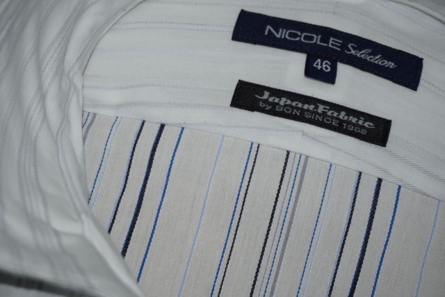 ニコル セレクション NICOLE selection 7分袖シャツ 白 スタンドカラー メンズ 9266-8230 夏物 ホワイト シャドーストライプ 46（M)_画像3