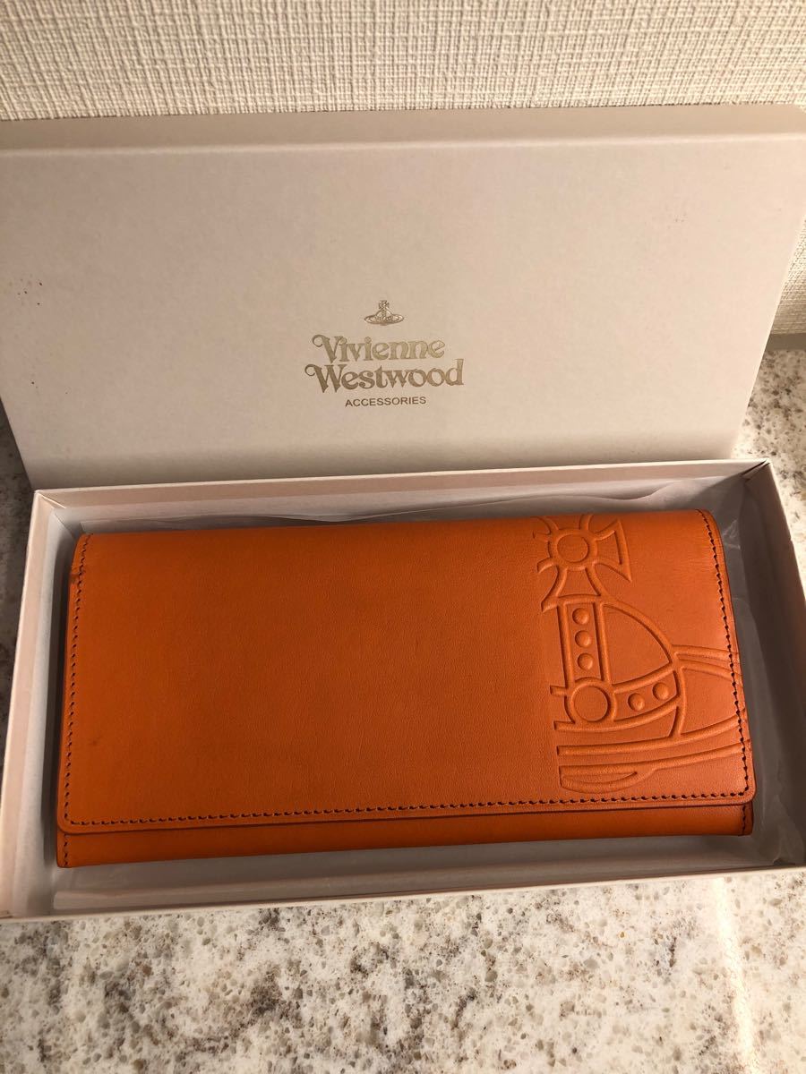 Vivienne Westwood ヴィヴィアンウエストウッド　長財布　クレセントORB 牛革 オレンジ エンボス オーブ 