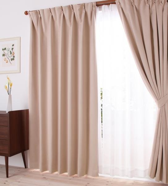 １級遮光 ドレープカーテン (幅150cm×高さ105cm)の２枚セット 色-シェルピンク /国産 日本製 防炎 遮熱 洗える
