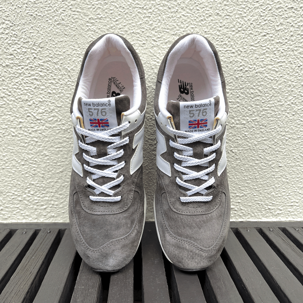 廃番 UK製 New Balance M576GRS グレー×ホワイト US8.5 26.5cm 美品 イギリス英国製 灰/白 NB スエード スニーカー Made In England_画像3