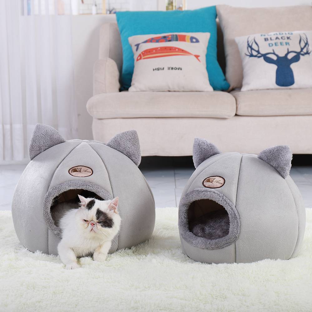 ペット猫屋内ハウステント 猫用ベッド 暖かいペットクッションマット小型犬 Gray L_画像9