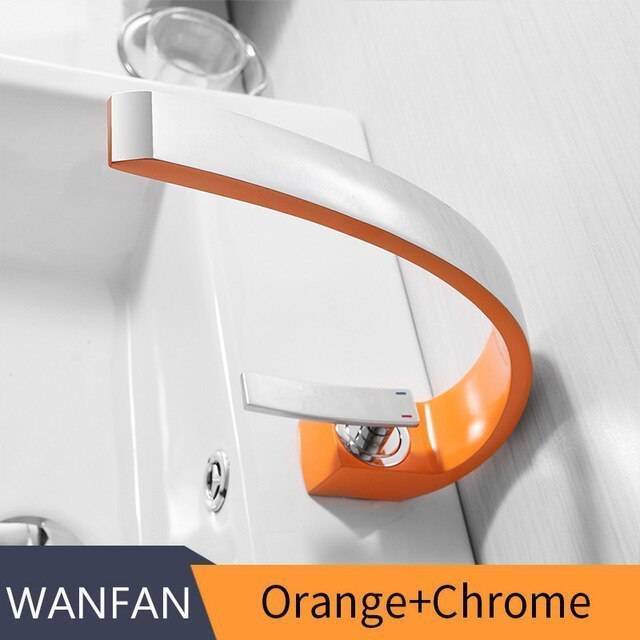洗面器の蛇口 モダンな浴室ミキサータップ真鍮洗面台の蛇口シングルハンドルシングルホールホワイト滝蛇口 Orange 16990YL