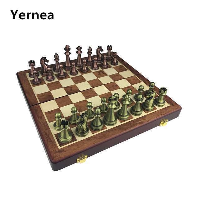 3453 チェスセット チェスボード レトロ クラシック 木製 知的ゲーム チェス盤 チェス駒(合金製)_画像1