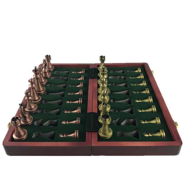 3453 チェスセット チェスボード レトロ クラシック 木製 知的ゲーム チェス盤 チェス駒(合金製)_画像5