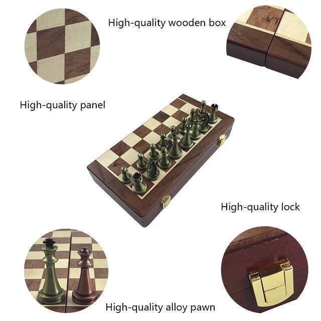 3453 チェスセット チェスボード レトロ クラシック 木製 知的ゲーム チェス盤 チェス駒(合金製)_画像4