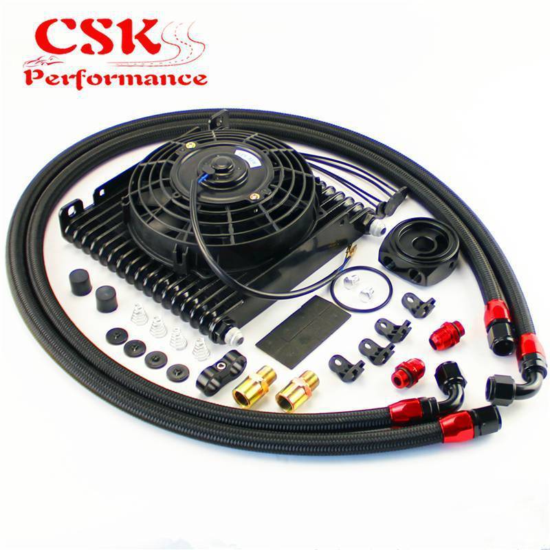 .AN10 32 millimeter meter recommendation oil cooler kit + 7 electric fan truck / race car black 