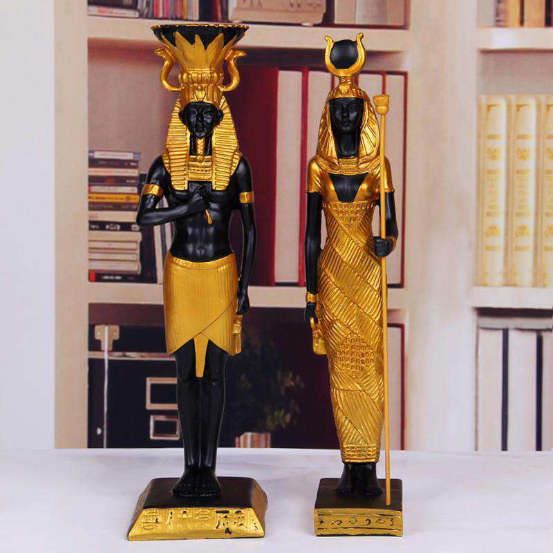 2 ピース/セット古代エジプトの神のファラオ神戦争像樹脂工芸クレオパトラアート彫刻自宅のデスクトップの装飾お土産住まい、インテリア