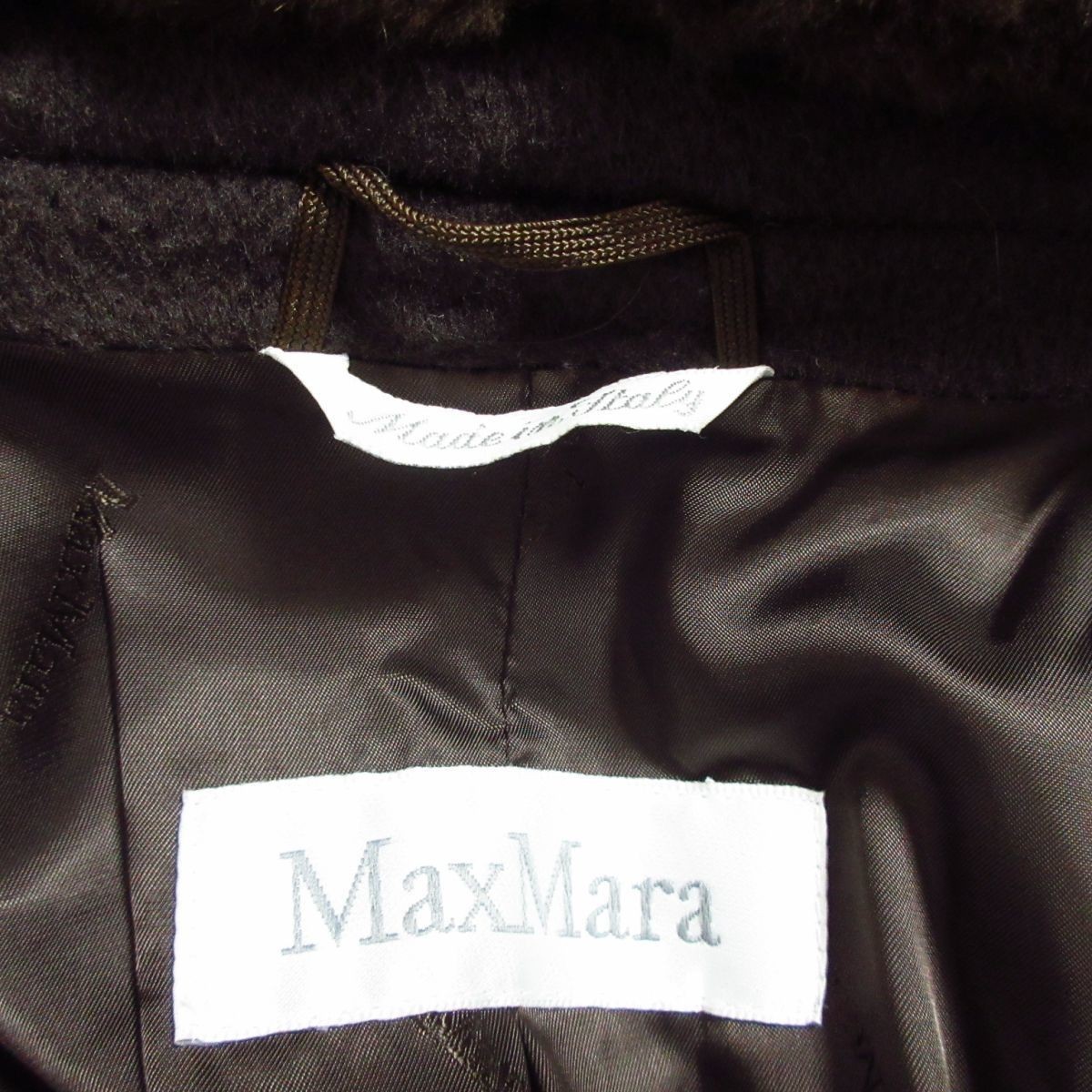 美品 Max Mara マックスマーラ 白タグ カシミヤブレンド 襟ミンクファー ダブルブレスト ロングコート 40 ダークブラウン 043_画像6