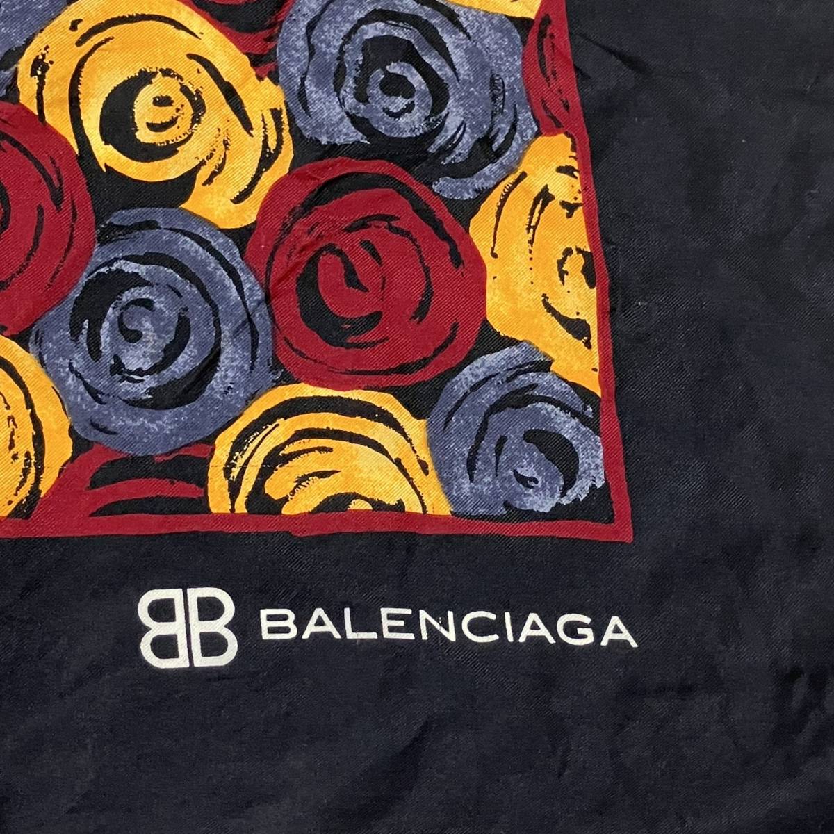 BALENCIAGA】バレンシアガ 100%シルク バラ柄 大判 スカーフ BALENCIAGA】バレンシアガ 100%シルク バラ柄 大判 スカーフ