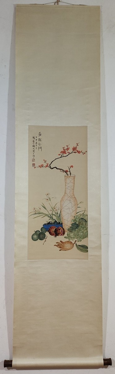 丁輔之畫 博古図」近代画家 肉筆紙本 真作【仁】掛け軸 書画立軸 丁輔之畫 博古図」近代画家 肉筆紙本 真作【仁】掛け軸 書画立軸