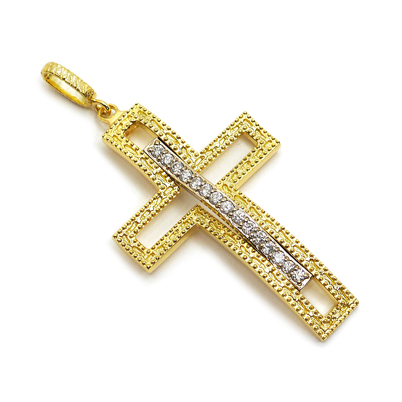 ダイヤモンドクロスペンダントトップ K18YG/WG・ダイヤ0.38ct イエローゴールド ホワイトゴールド クラシカル 十字架