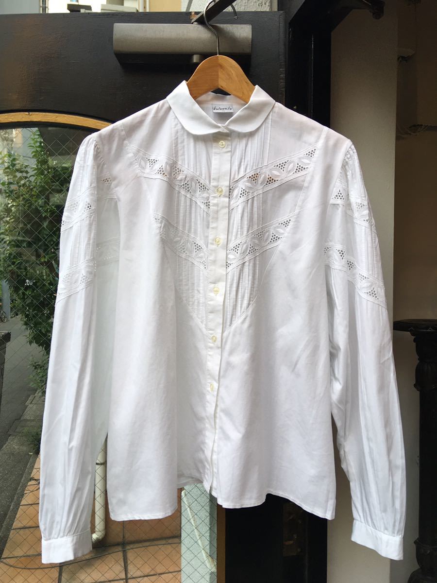 ヨーロッパ古着 ブラウス vintage blouse shirt 刺繍 レース 長袖 半袖 シャツ LV718_画像1