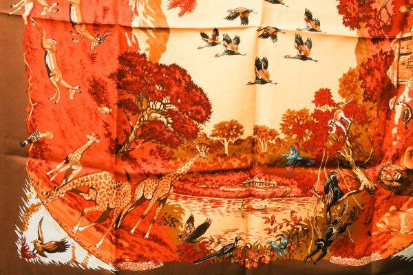 美品 エルメス スカーフ カレ90 AFRICA アフリカ シルク100% ブラウン