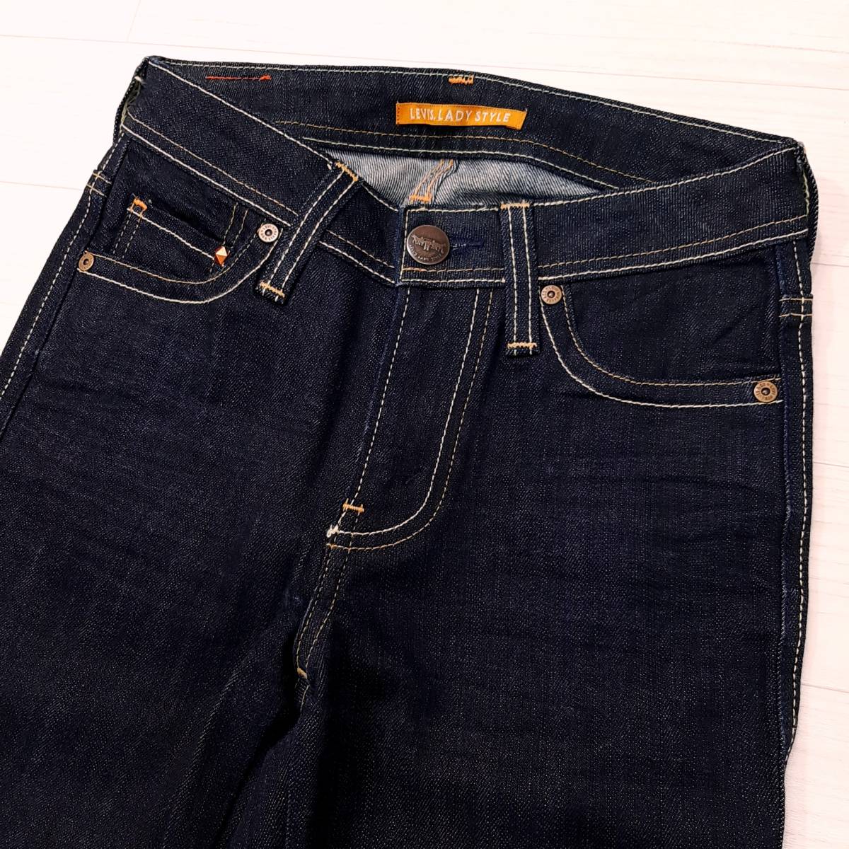 f2*LEVIS* прекрасный товар * бесплатная доставка * Levi's стрейч тонкий распорка постоянный Denim брюки W27 XS размер темно синий цвет джинсы б/у для мужчин и женщин 
