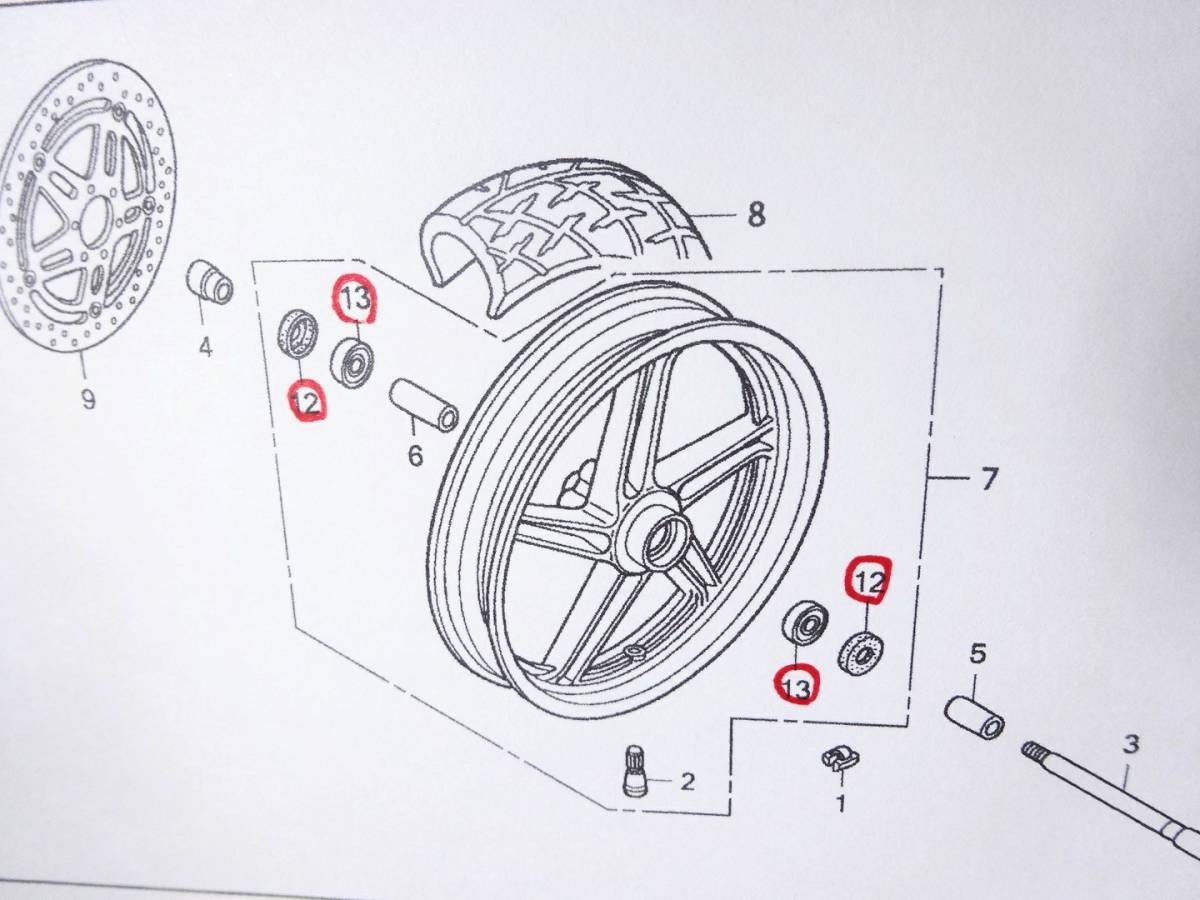 VTR250 MC33 インジェクション車用 ホイールベアリング フロント用純正部品カスタム カフェレーサー マフラー セパハン ヤマモトレーシング_画像2