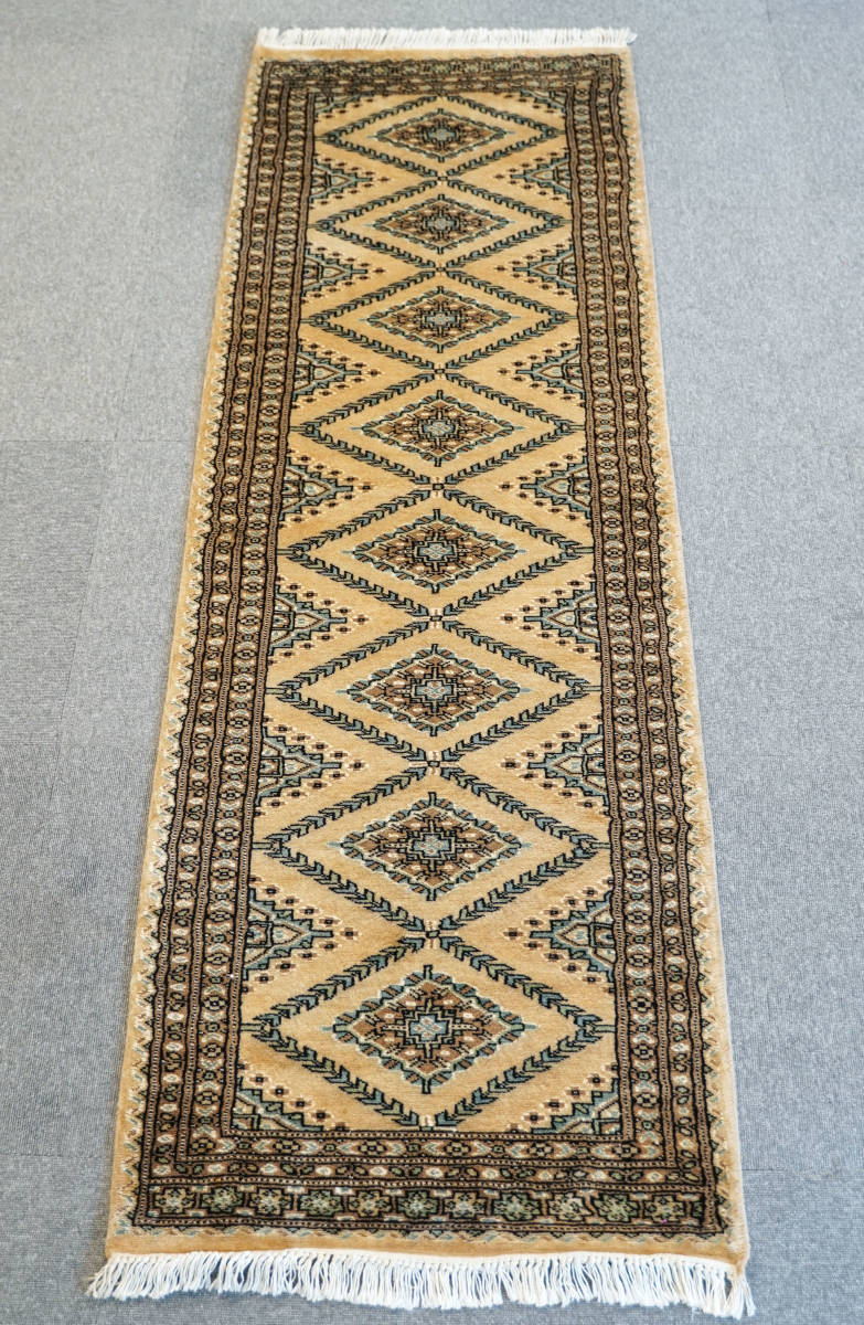 高い素材 廊下敷きパキスタン手織り絨毯　ランナー サイズ:200×64cm ラグ一般