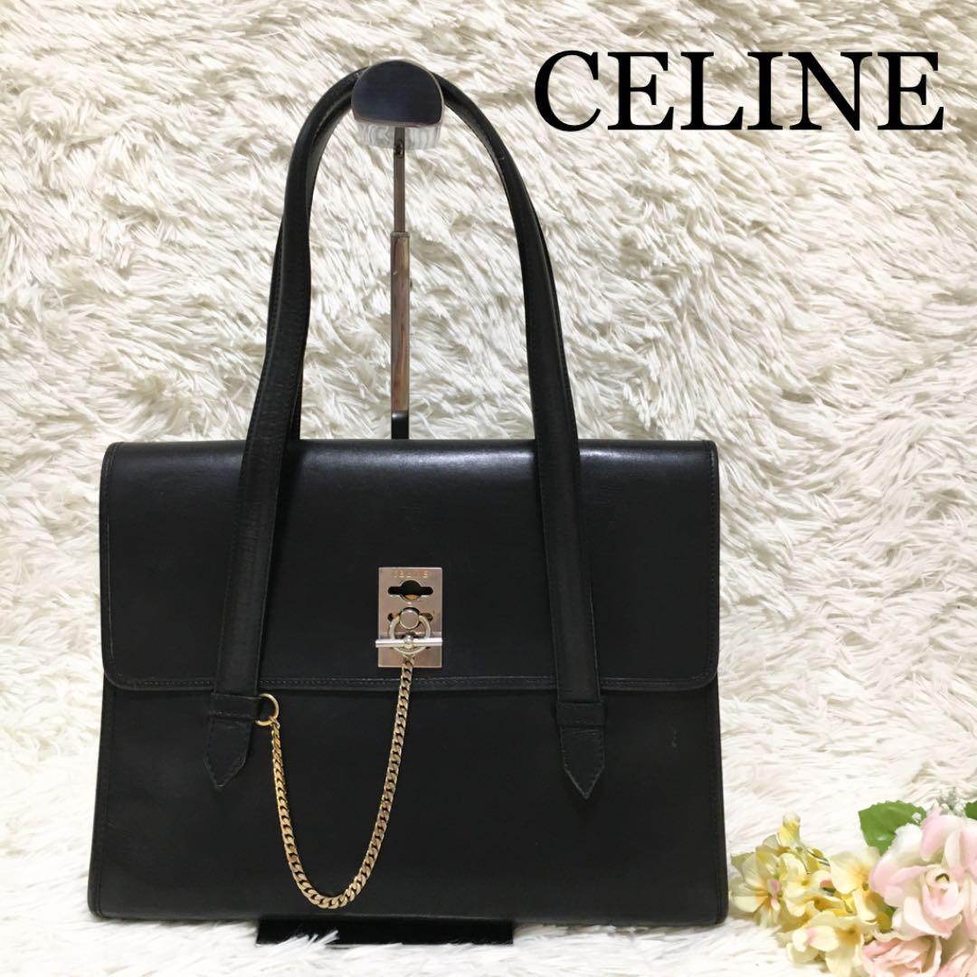 美品CELINE ショルダーバッグ ガンチーニ チェーン マンテル ブラック